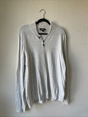 Express Men's Light Gray Henley Pullover Sweater